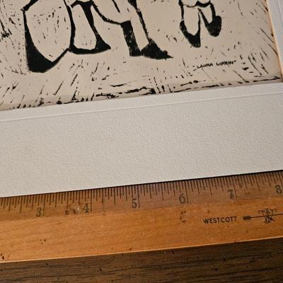 Vintage Laura Lipkin Block Print of Strap hangers