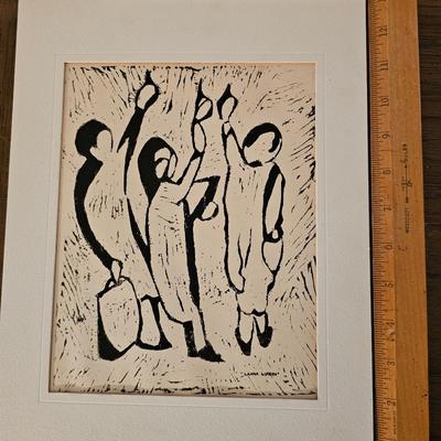 Vintage Laura Lipkin Block Print of Strap hangers