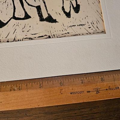 Vintage Laura Lipkin Block Print of Strap hangers