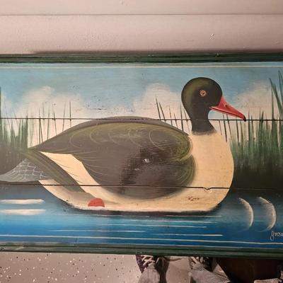 Primitive style duck painting on heavy board