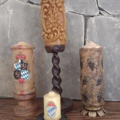Set of Carved Candles with Stands