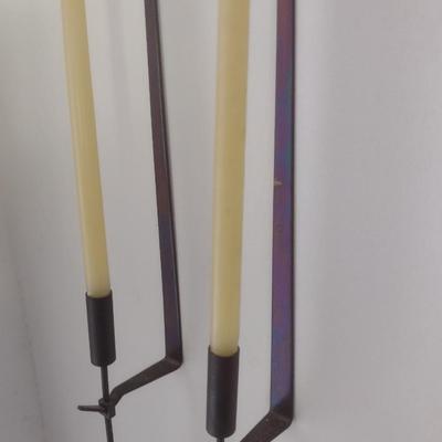 Pair of Contemporary Metal Candle Stick Holders Wall Mount