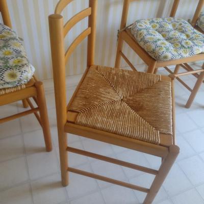 Set of Four Maple Wood Ladder Back Chair with Woven Seat