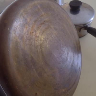 Set of Copper Bottom Revere Ware Pots and Pans