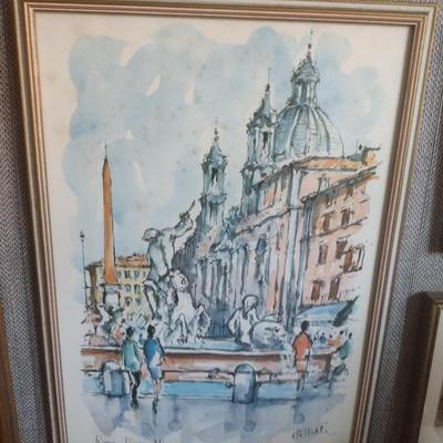 Collection of Framed Wall Art Watercolors and Fabric Art