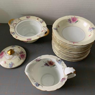 91 Piece German "Black Knight" Conchita Floral Dish Set