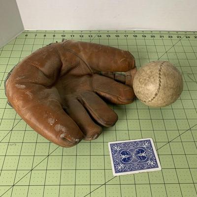 Vintage Baseball Mitt and Ball