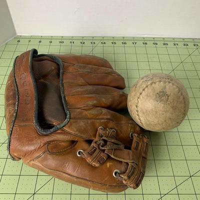 Vintage Baseball Mitt and Ball