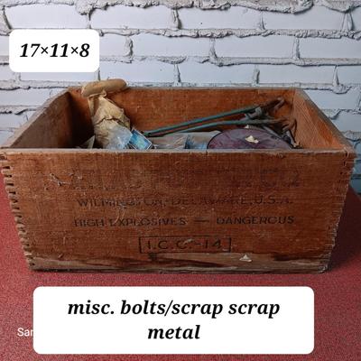 Wooden Box with Bolts and Scrap Metal