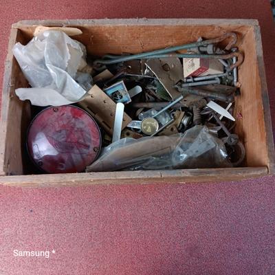 Wooden Box with Bolts and Scrap Metal