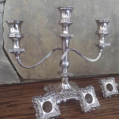 Pair of Vintage Silver Plate Triple Arm Candelabra Candle Stick Holders