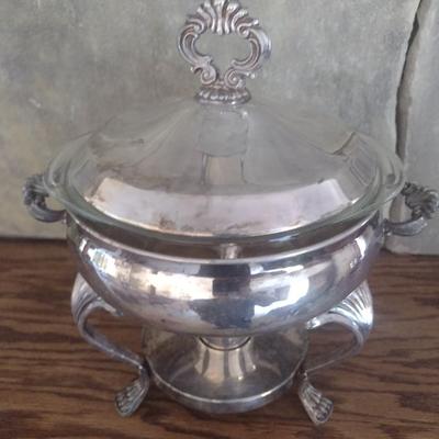 Vintage Silverplate Chaffing Dish with Pyrex Glass Insert