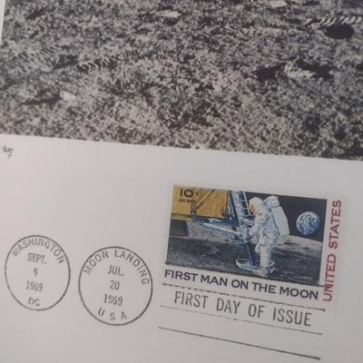 Rare!  Vintage Union Carbide July 20, 1969 First Day Issue Stamp Moon Landing and 'Man on the Moon' Record