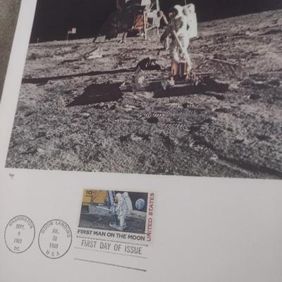 Rare!  Vintage Union Carbide July 20, 1969 First Day Issue Stamp Moon Landing and 'Man on the Moon' Record
