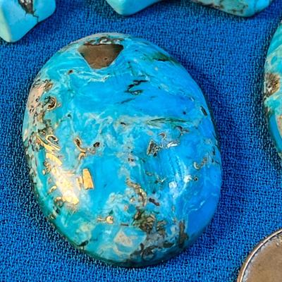 GROUP OF TURQUOISE PIECES AND 3 CABUCHONS