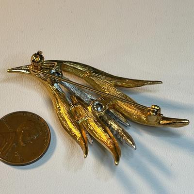 GRACEFUL VINTAGE GOLD-, SILVER-TONE RHINESTONE LEAF PIN