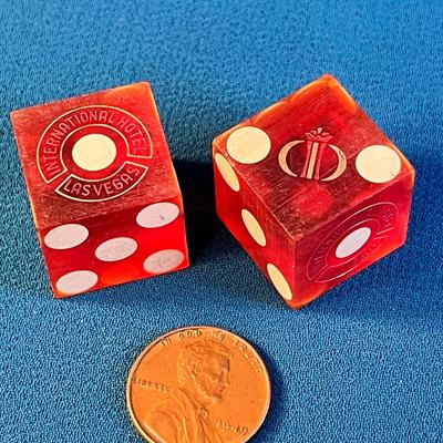 PAIR OF DICE FROM INTERNATIONAL HOTEL LAS VEGAS RED OPAQUE