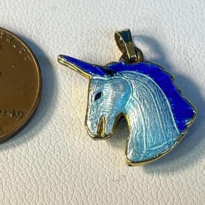 ENAMELED BLUE UNICORN CHARM/ NECKLACE PENDANT