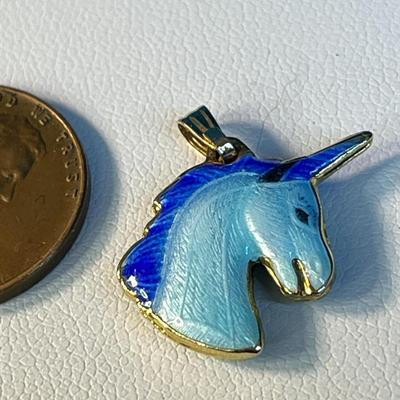 ENAMELED BLUE UNICORN CHARM/ NECKLACE PENDANT