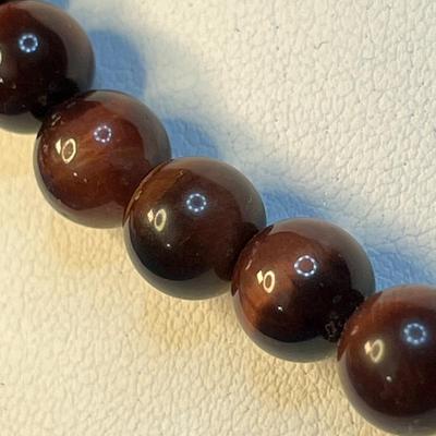 STRIATED BROWN STONE BEAD NECKLACE