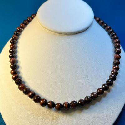 STRIATED BROWN STONE BEAD NECKLACE