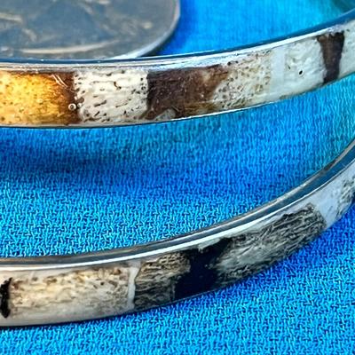 STONE? BONE? INLAID BANGLE BRACELETS x 2