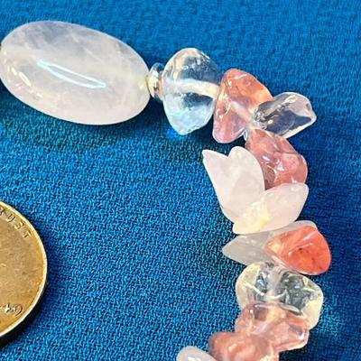 PEARL AND PINK, WHITE STONE STRETCHY BRACELET