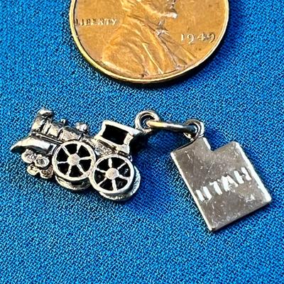 NICKEL SILVER 2-PIECE CHARM- UTAH AND TRAIN FIGURE