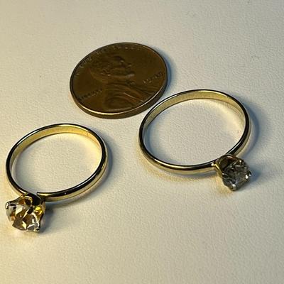 FAUX DIAMOND SOLITAIRE, GOLD TONE RING x 2 