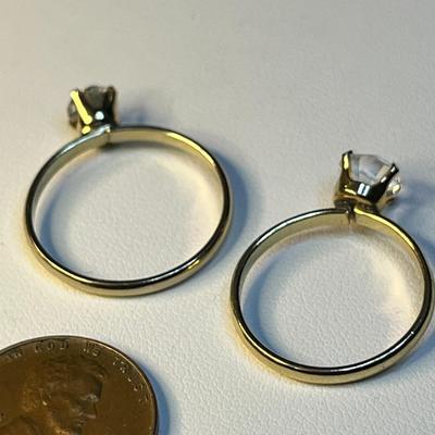 FAUX DIAMOND SOLITAIRE, GOLD TONE RING x 2 