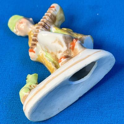 CUTE PORCELAIN FIGURE MAN PLAYING ACCORDION, SINGING TO FROG MARKED GERMANY