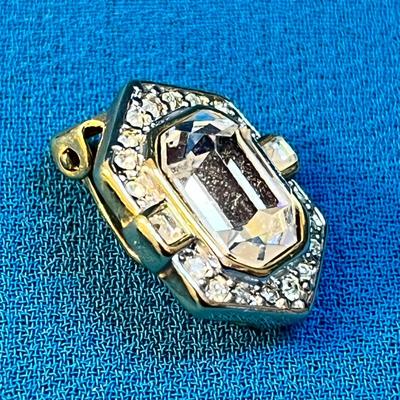 BEAUTIFUL FAUX DIAMOND EARRINGS WITH EMERALD CUT INSET STONES, RHINESTONE BORDER
