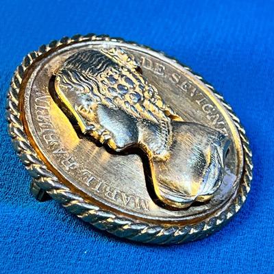 LARGE INTERESTING CUT-OUT COIN â€œMARIE RABUTIN DE SEVIGNEâ€ PIN