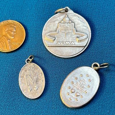 3 DIFFERENT CATHOLIC MEDALLION PENDANTS ONE OF POPE TWO OF MARY FROM ITALY