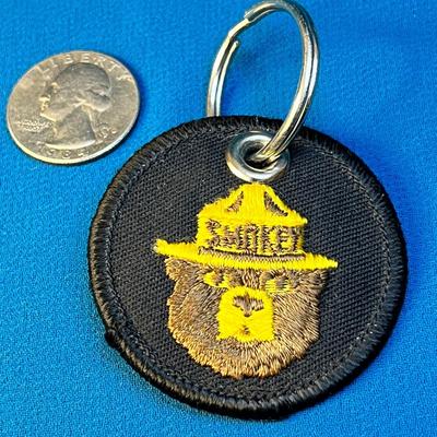 SMOKEY THE BEAR EMBROIDERED PATCH KEY CHAIN FOB 