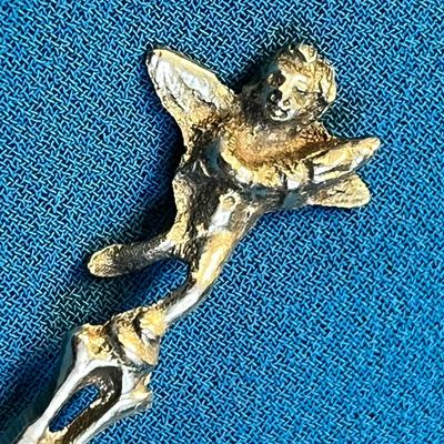 LITTLE SILVER SPOON WITH ANGEL AT TIP OF HANDLE ITALY? MARK