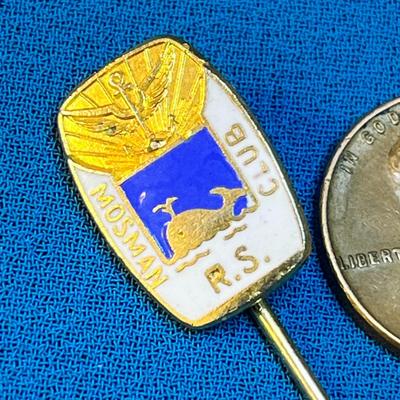 ENAMELED â€œMOSMAN R.S. CLUBâ€ STICK PIN WITH WHALE AND ANCHOR DESIGN