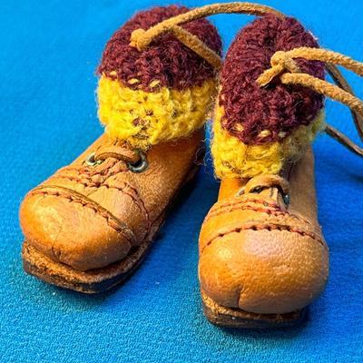 MINIATURE REAL LEATHER HIKING BOOTS WITH KNIT CUFFS MADE IN FRANCE