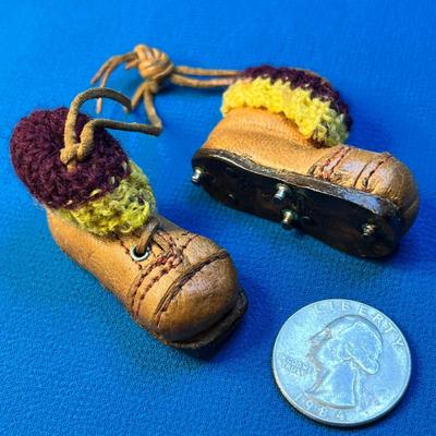 MINIATURE REAL LEATHER HIKING BOOTS WITH KNIT CUFFS MADE IN FRANCE