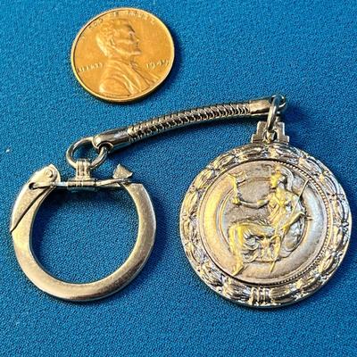 CLASSICAL ROMAN FIGURE WITH SPEAR, EAGLE AND WINGED FIGURE ON KEY CHAIN