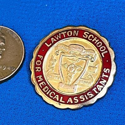 ENAMELED GOLD TONE â€œLAWTON SCHOOL FOR MEDICAL ASSISTANTSâ€ PIN