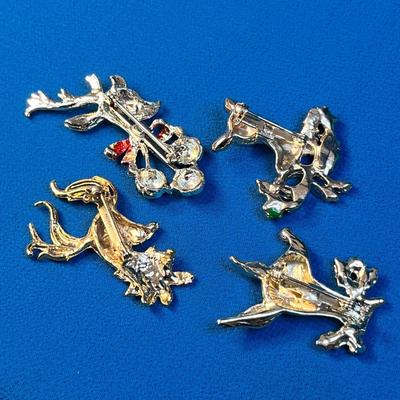 SET OF 4 DIFFERENT ENAMELED, RHINESTONE ACCENT CHRISTMAS REINDEER PINS