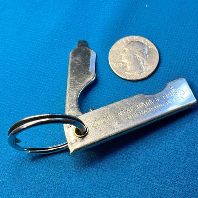 CONTINENTAL BANK KEY CHAIN MULTI-TOOL: SCREWDRIVER, KNIFE, BOTTLE OPENER