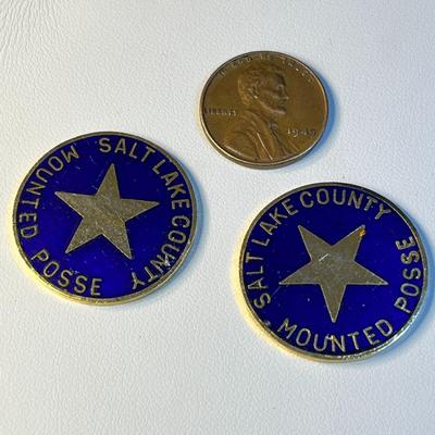 SALT LAKE COUNTY MOUNTED POSSE ENAMELED PLANCHET x 2