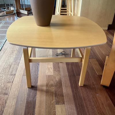 AB1354 Vintage Blonde IKEA Side Table with Glass Shelf