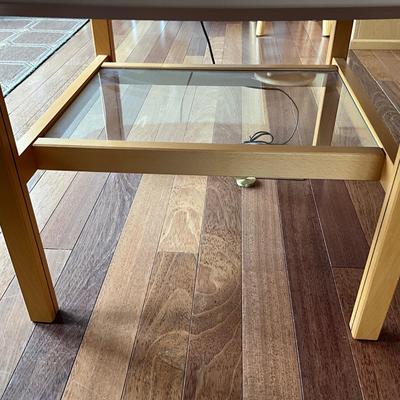 AB1354 Vintage Blonde IKEA Side Table with Glass Shelf