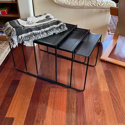 AB1362 Set of Three Black Metal Mesh Stacking Tables