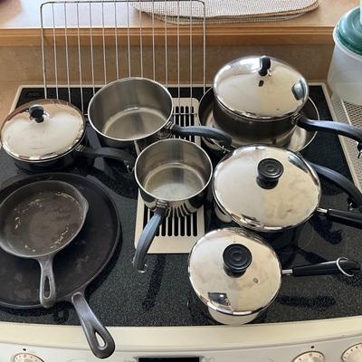 AB1363 Complete Set of Aluminum Clad Pots with Wagner Cast Iron Pans