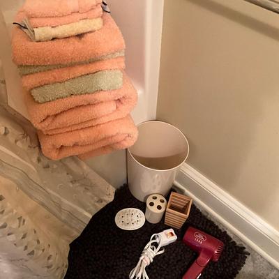 AB1375 Bathroom Shower Curtain, Towels, Rug , Waste-can, Soap Dishes , and more
