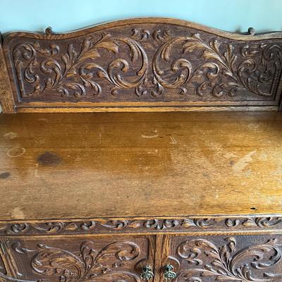 AB1378 Antique Carved Oak Hat Box Dresser